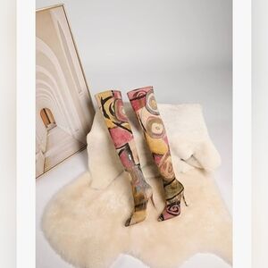 Vivianly Over the Knee Boots Pink and Tan High Heel #652